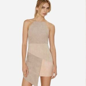 RARE LONDON Faux Suede Colorblock Asymmetrical Hemline Dress US Size 4/Small NEW